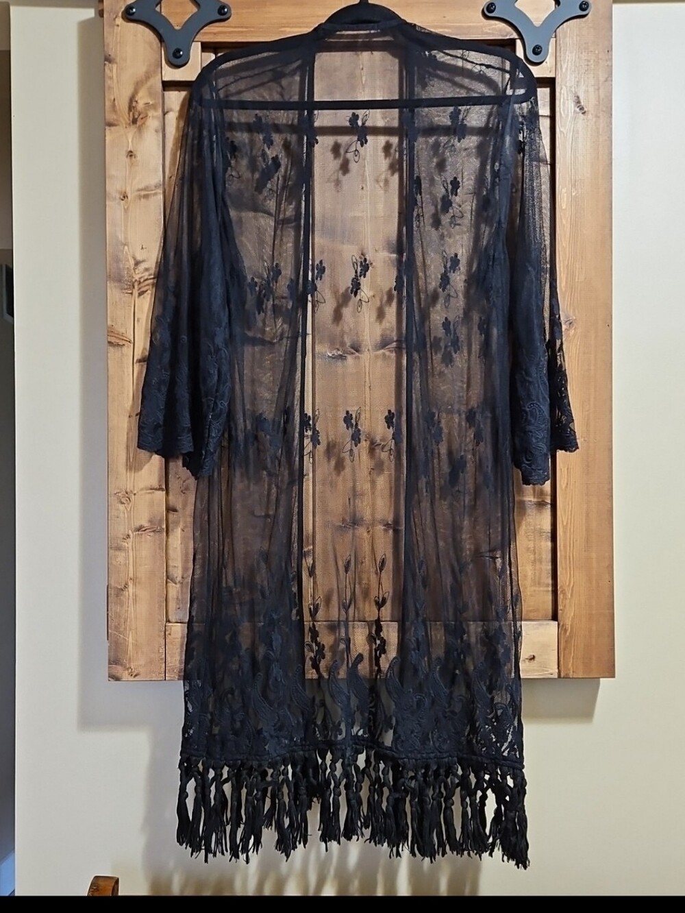 Whimsygoth Black Embroidered Floral Lace Kimono Estimate Size M